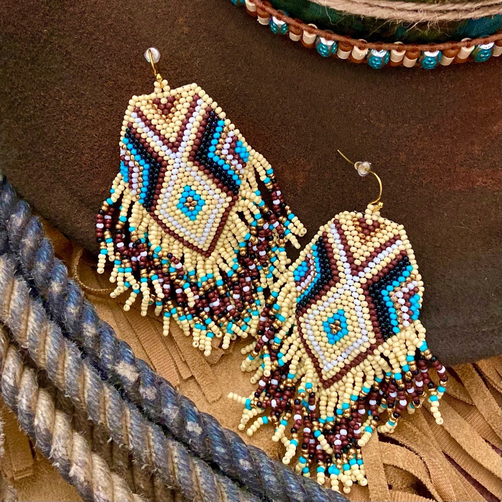 Sagebrush Seed Beaded Fringe Earrings 💠NWT